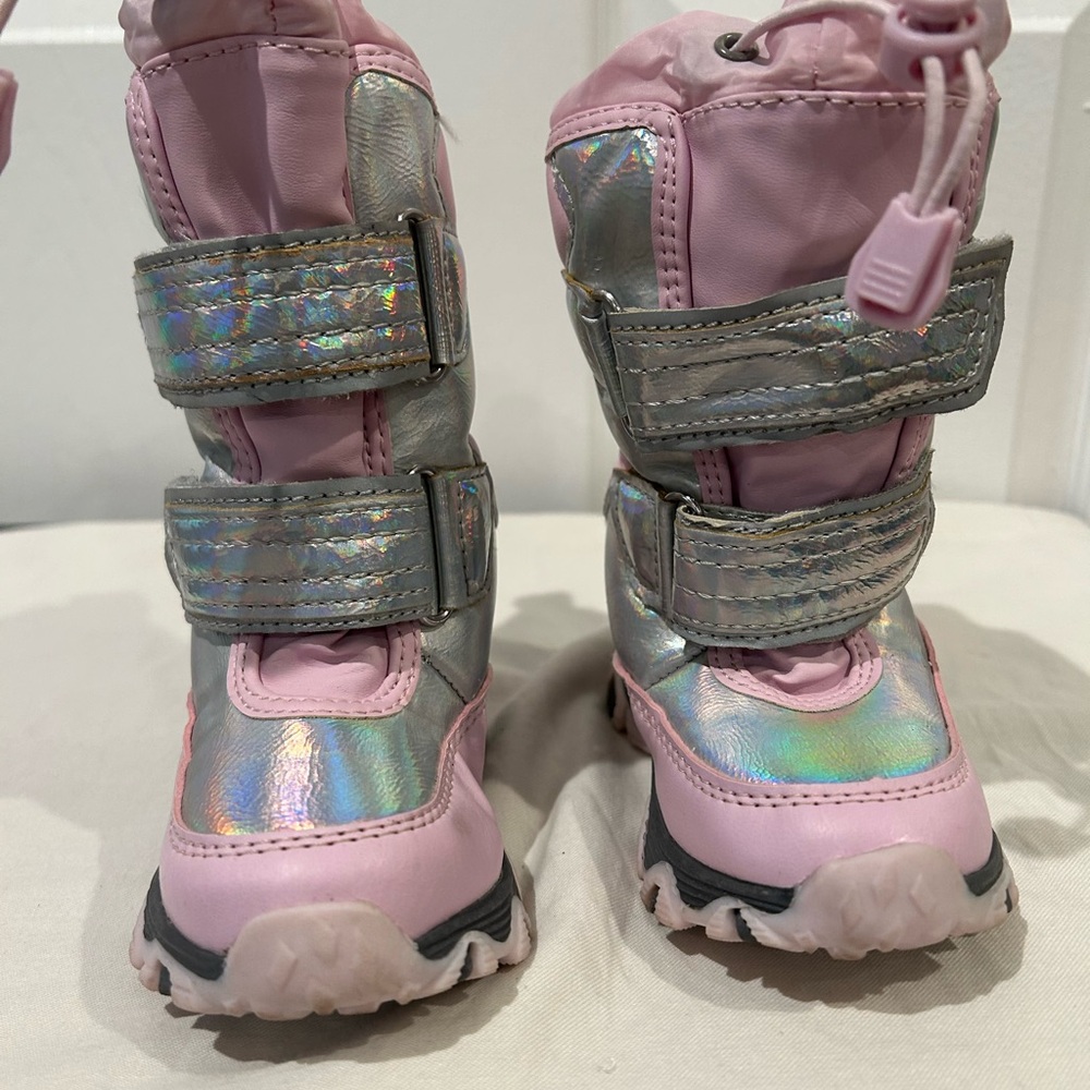 Lands' End Toddler Sz 5 Pink and Silver Holographic Tall Snow Boots